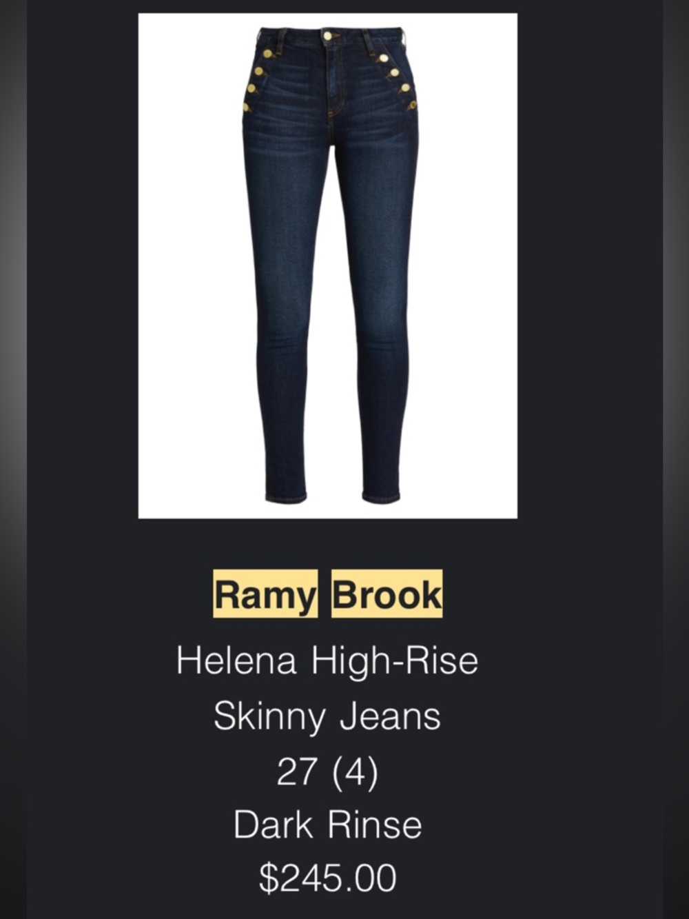 Ramy Brook Helena High-Rise Skinny Jeans - Dark Rinse with Gold Buttons